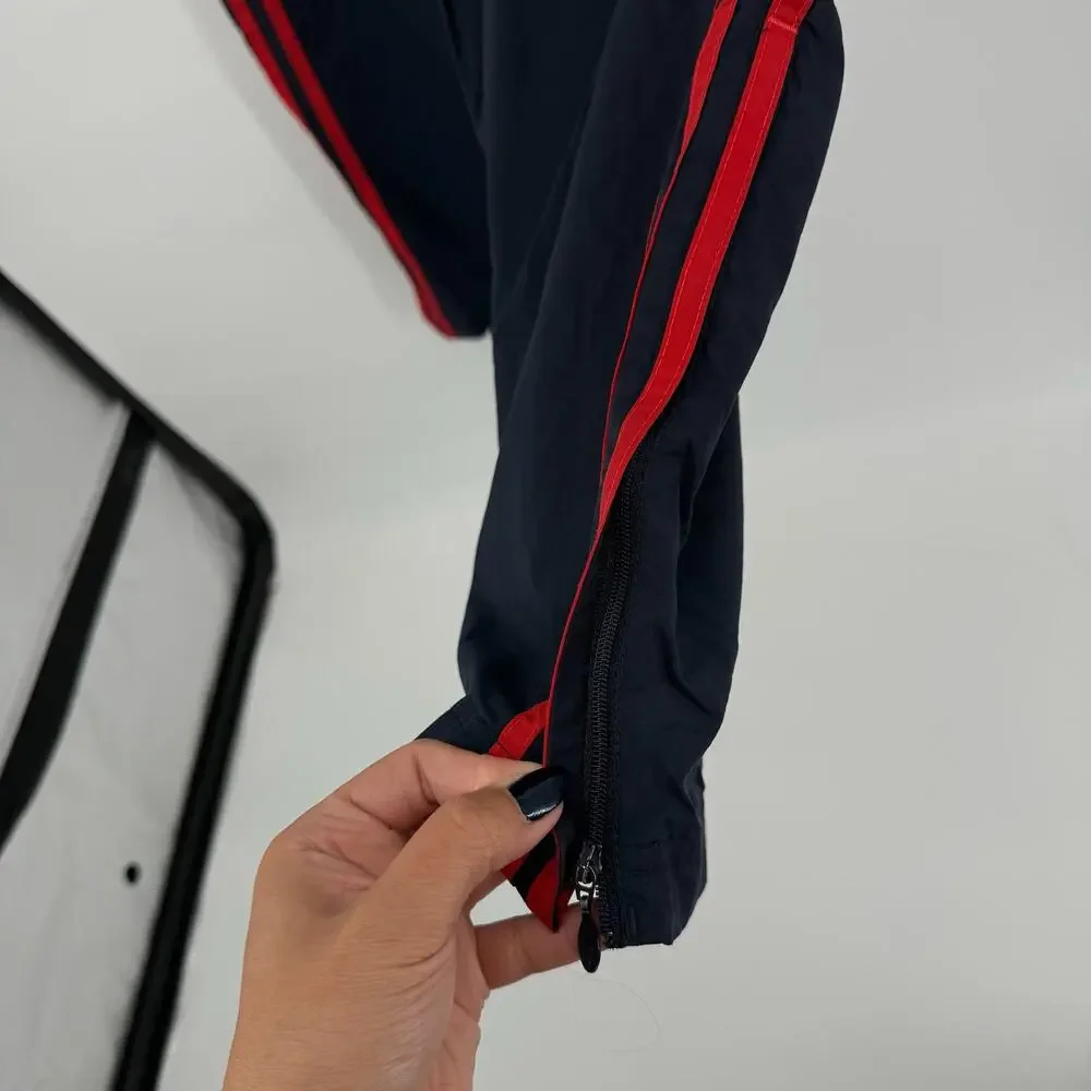 VTG y2k Men's Blue Red Adidas Lined Wide Leg Baggy Windbreaker Track Pants Sz M